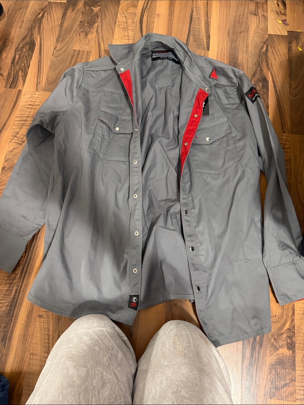 Men's Gray Lightweight Shirt Jacket with Red Accent